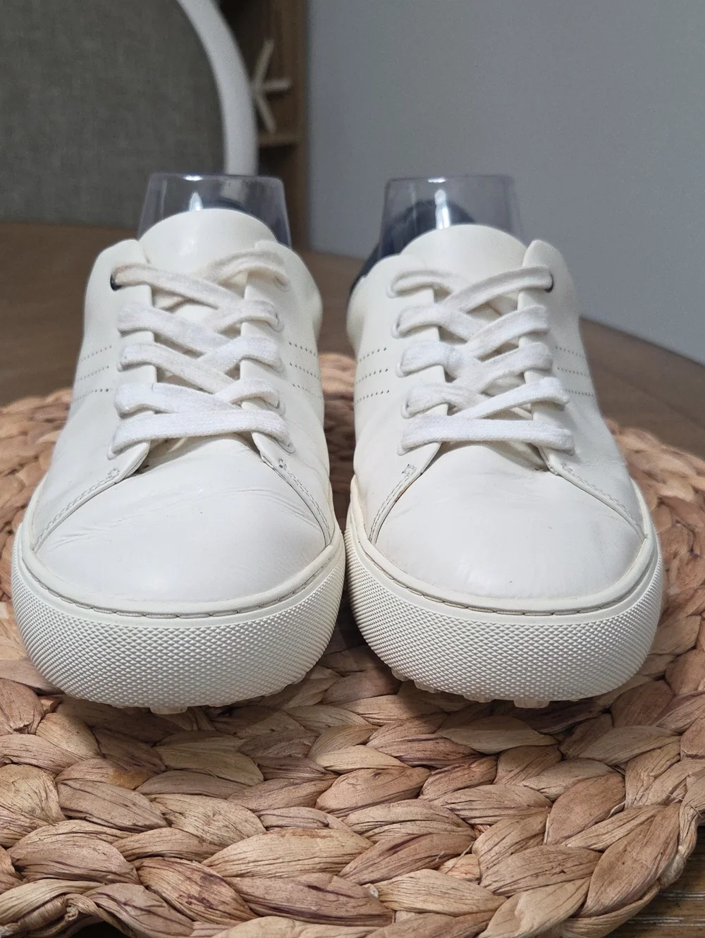 Tory Sport Perforated Lace-Up Leather Golf Sneakers White Navy Size 9
